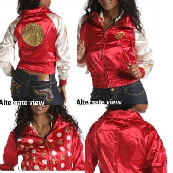 NEW Rocawear Vintage Y2K 00's Red Reversible Satin Bomber ull Zip Jacket L - Picture 1 of 16